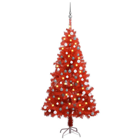 Artificial Christmas Tree with LEDs& Ball Set Red 150 cm PVC