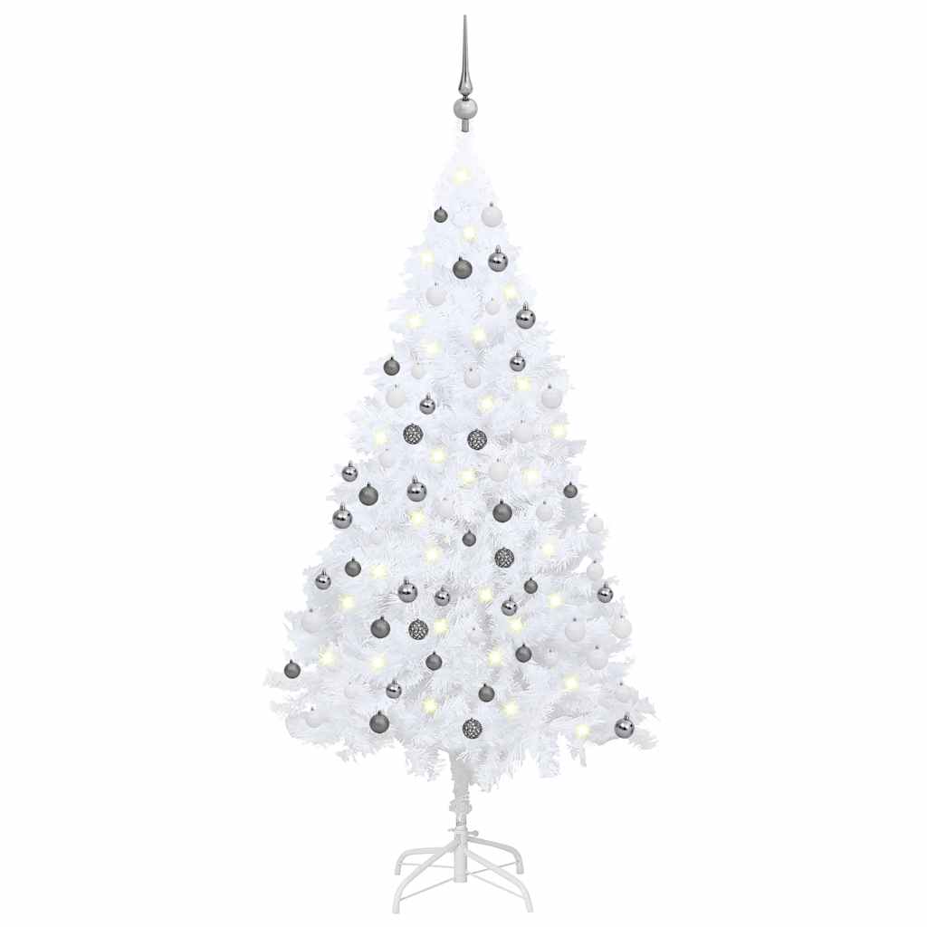 Artificial Christmas Tree with LEDs& Ball Set White 150 cm PVC