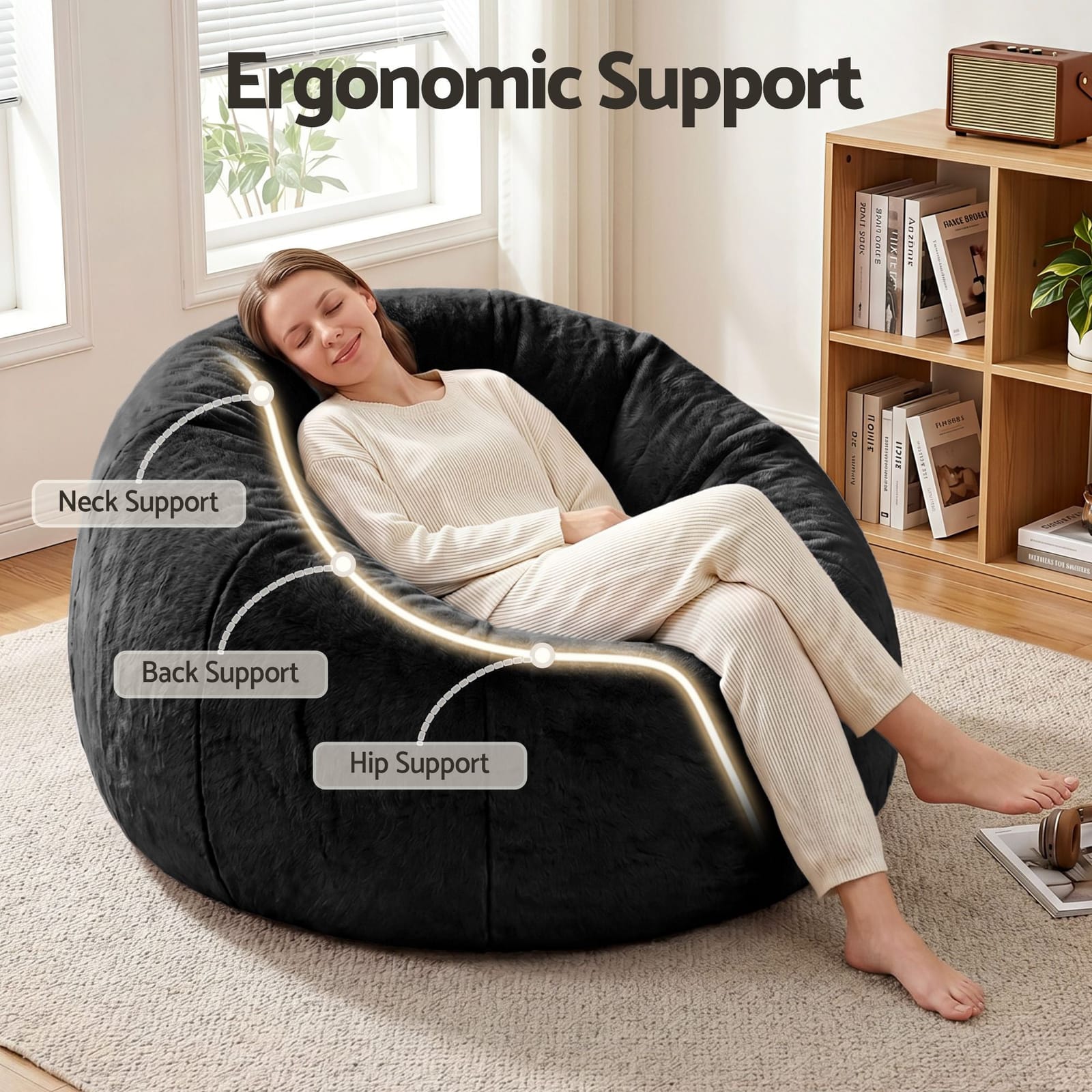 Bean Bag Cover Faux Fur Large Round, Furniture