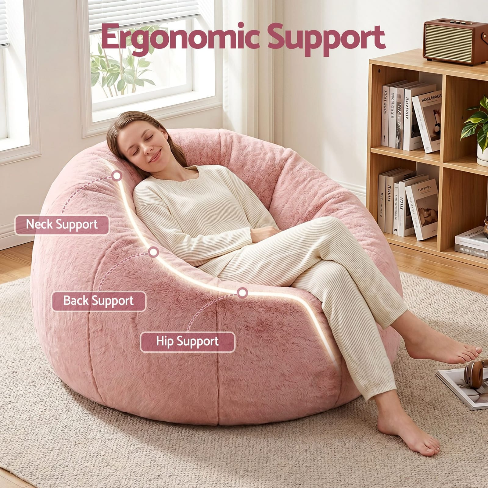 Bean Bag Cover Faux Fur Large Pink, Furniture