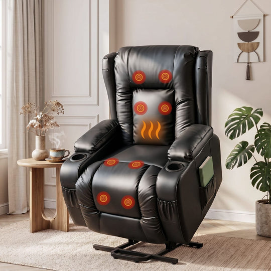 Heated Massage Lift Recliner Chair - Leather - Artiss Electric Chairs Lounge