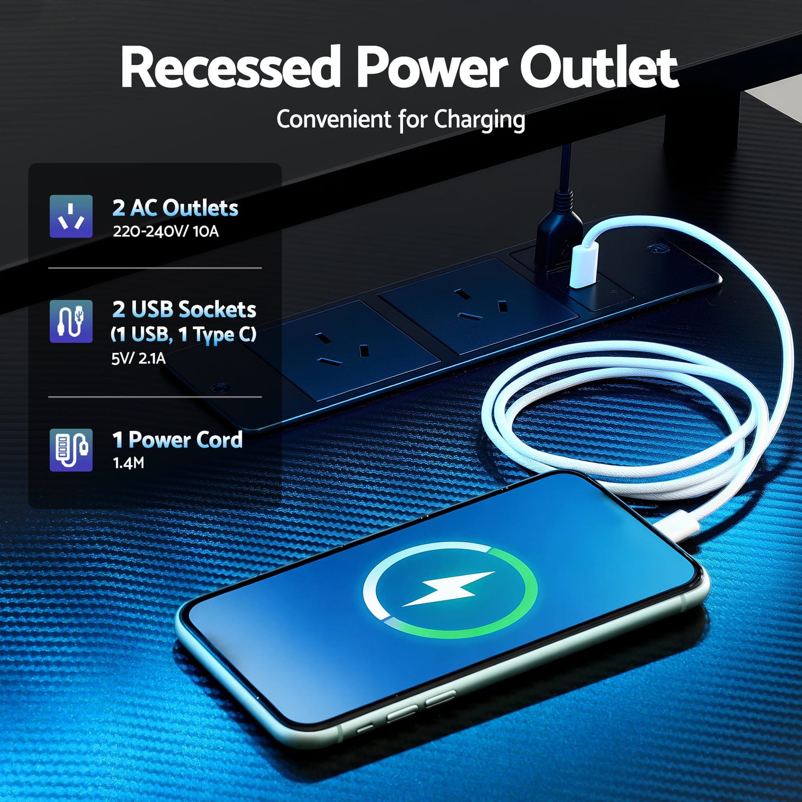 L Shaped Gaming Desk LED Lights Power Outlets with Artiss