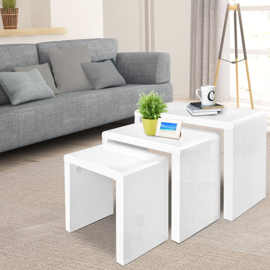 Nesting Coffee Table Set Of 3 Glossy White - Artiss Tables Furni Gloss