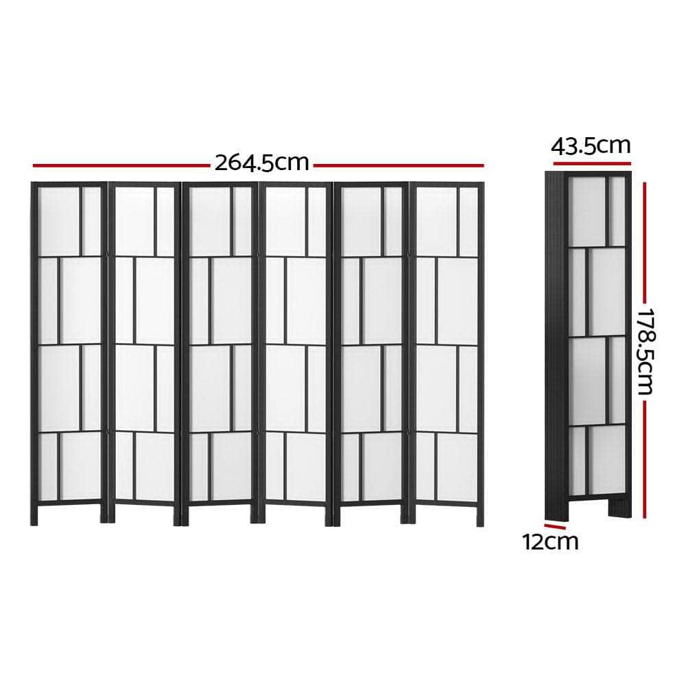 Ashton Room Divider Screen Privacy Wood Dividers Stand 6 Panel Black