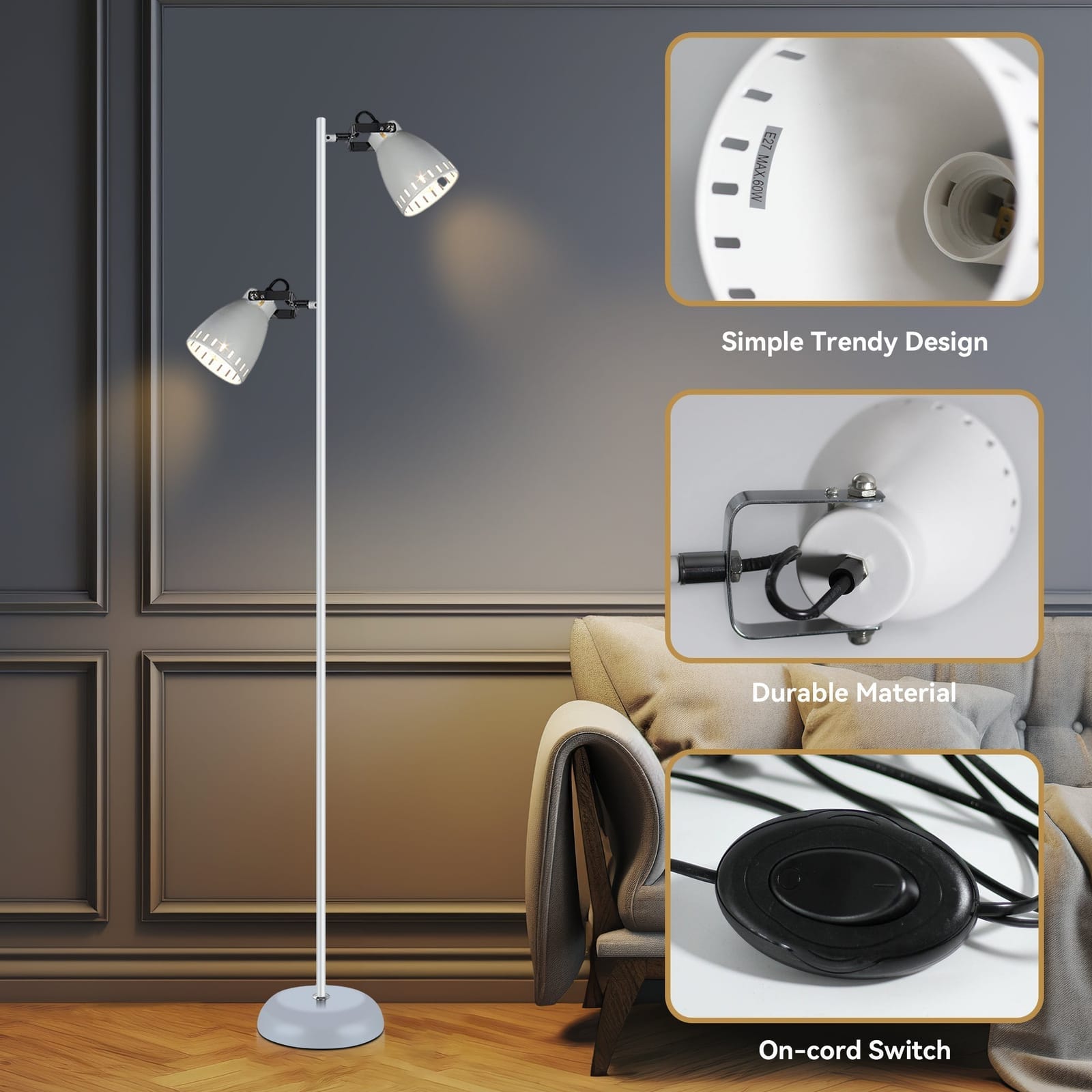 Elegant Audrey Floor Lamp - White - White colour