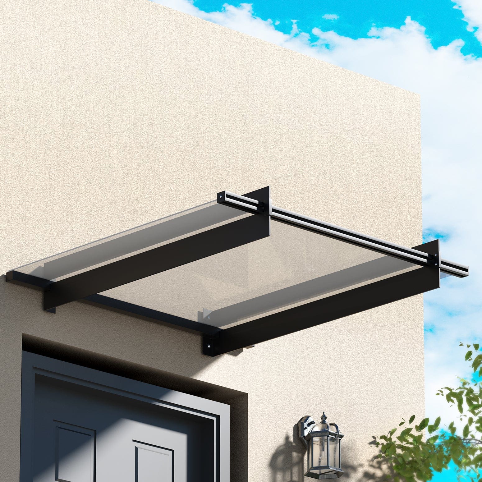 Window Door Awning Canopy 1Mx1M Flat Transparent Sheet Metal Frame with Awnings