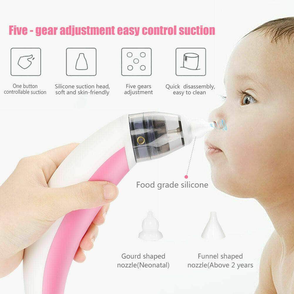 Baby Nasal Aspirator Electric Safe Hygienic Nose Cleaner Snot Sucker For Baby (Red)