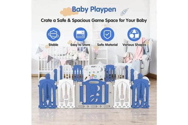 Baby Playpen 22 Panels Baby Play Pen Kids Safety Play Yard Home Blue