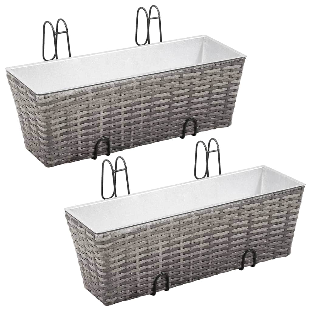 Balcony Planters 2 pcs 50 cm Grey Poly Rattan