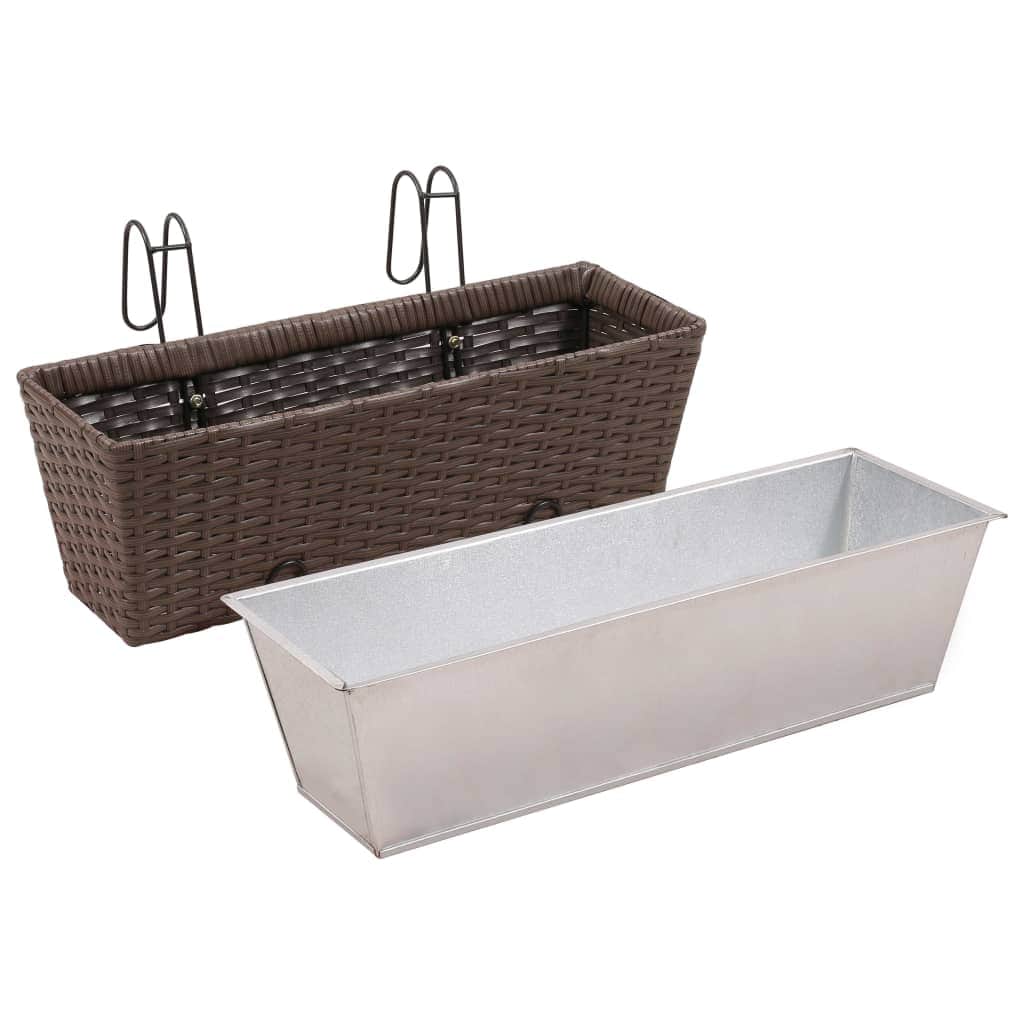 Balcony Trapezoid Rattan Planter Set 50 cm 2 pcs Brown - Simple deals