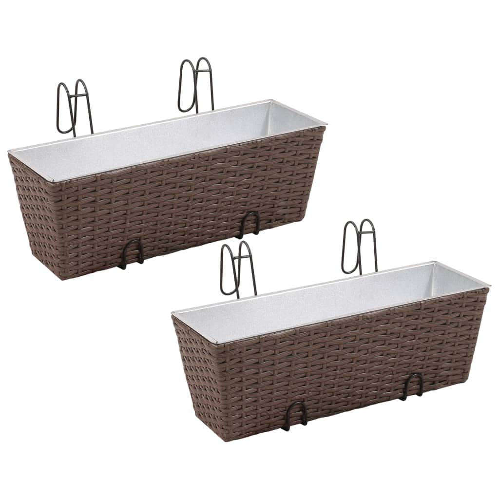 Balcony Trapezoid Rattan Planter Set 50 cm 2 pcs Brown - Simple deals