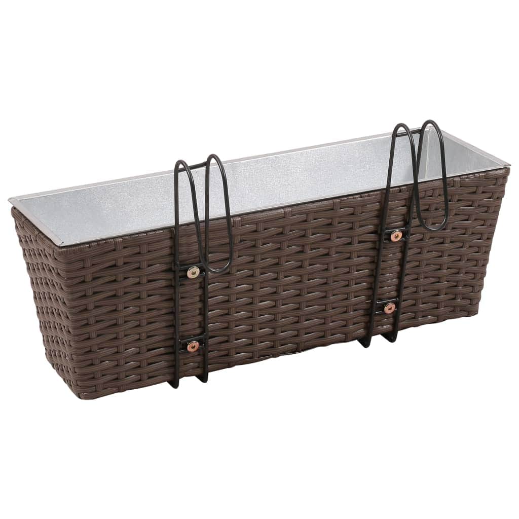 Balcony Trapezoid Rattan Planter Set 50 cm 2 pcs Brown - Simple deals
