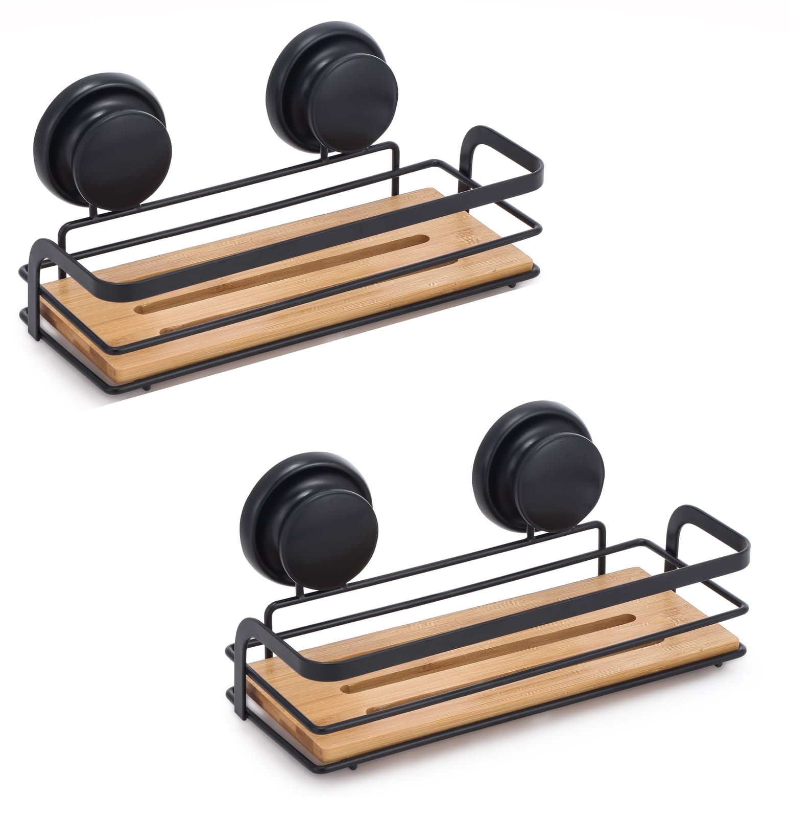 2-Pack Rectangular Bamboo Corner Shower Caddy With Suction Cups