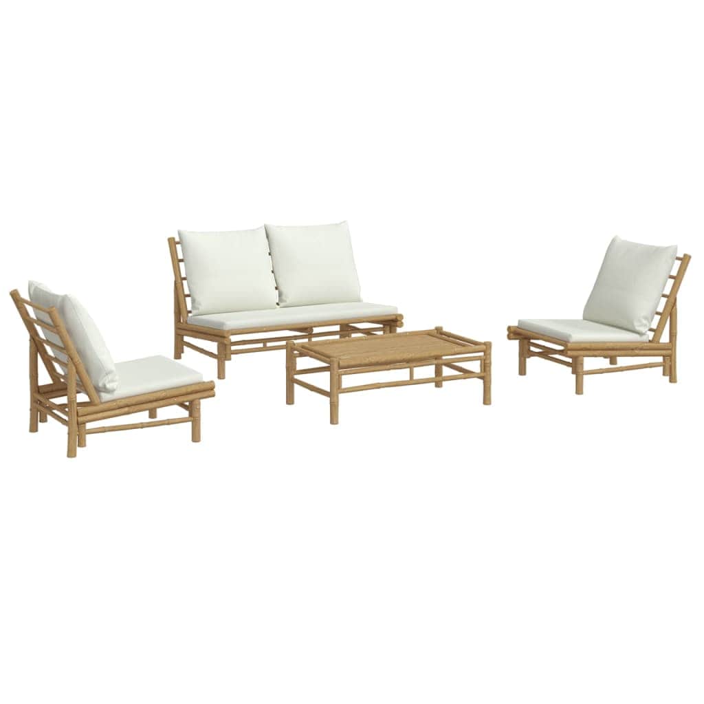 Bamboo Grace Quartet: 4-Piece Lounge Set with Cream White Cushions