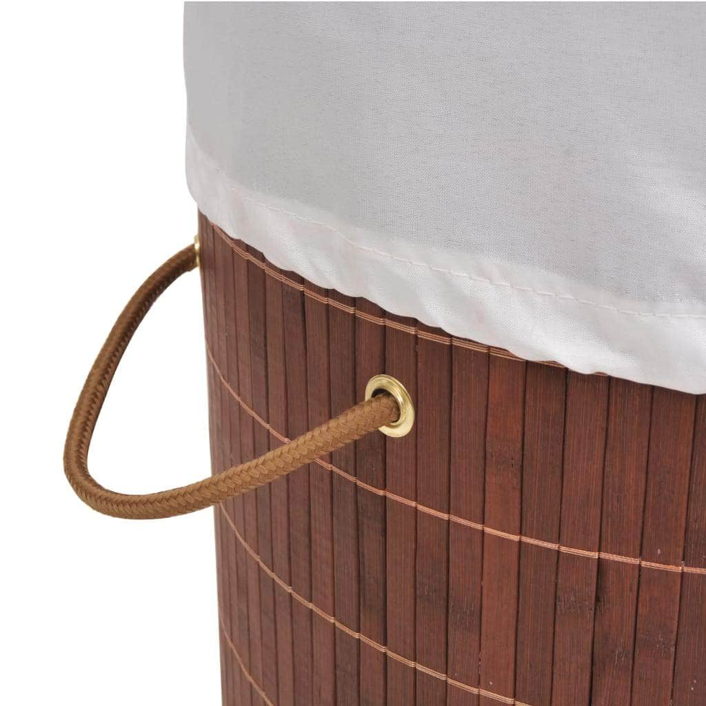 Bamboo Laundry Bin Round Brown