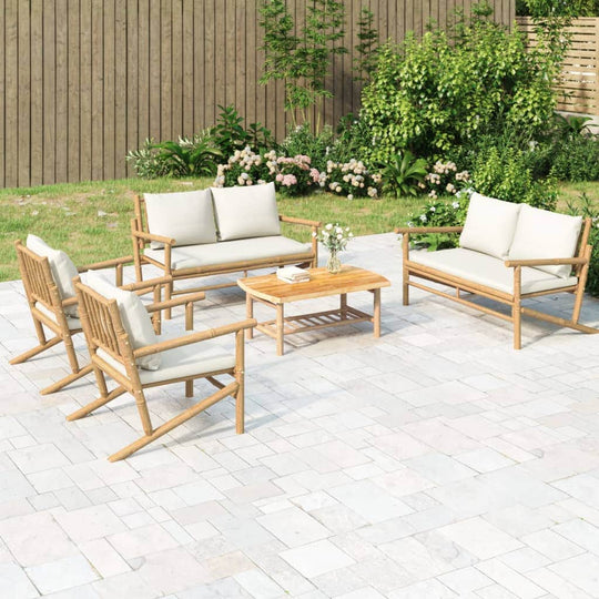Bamboo Serene Quintet: 5-Piece Lounge Set with Cream White