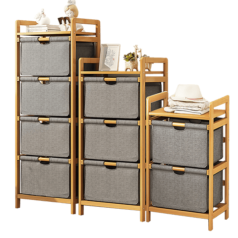 Bamboo Shelf With Storage Hamper Removable Bags