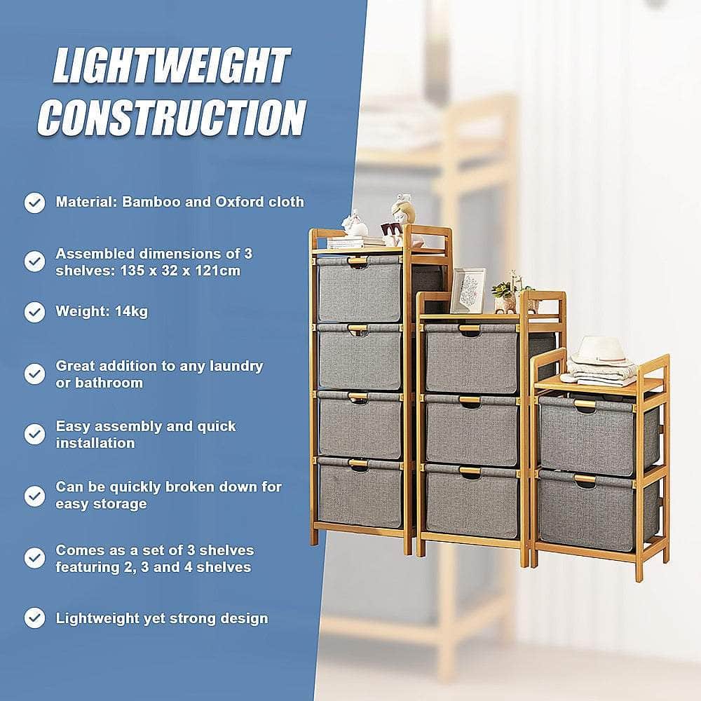 Bamboo Shelf With Storage Hamper Removable Bags