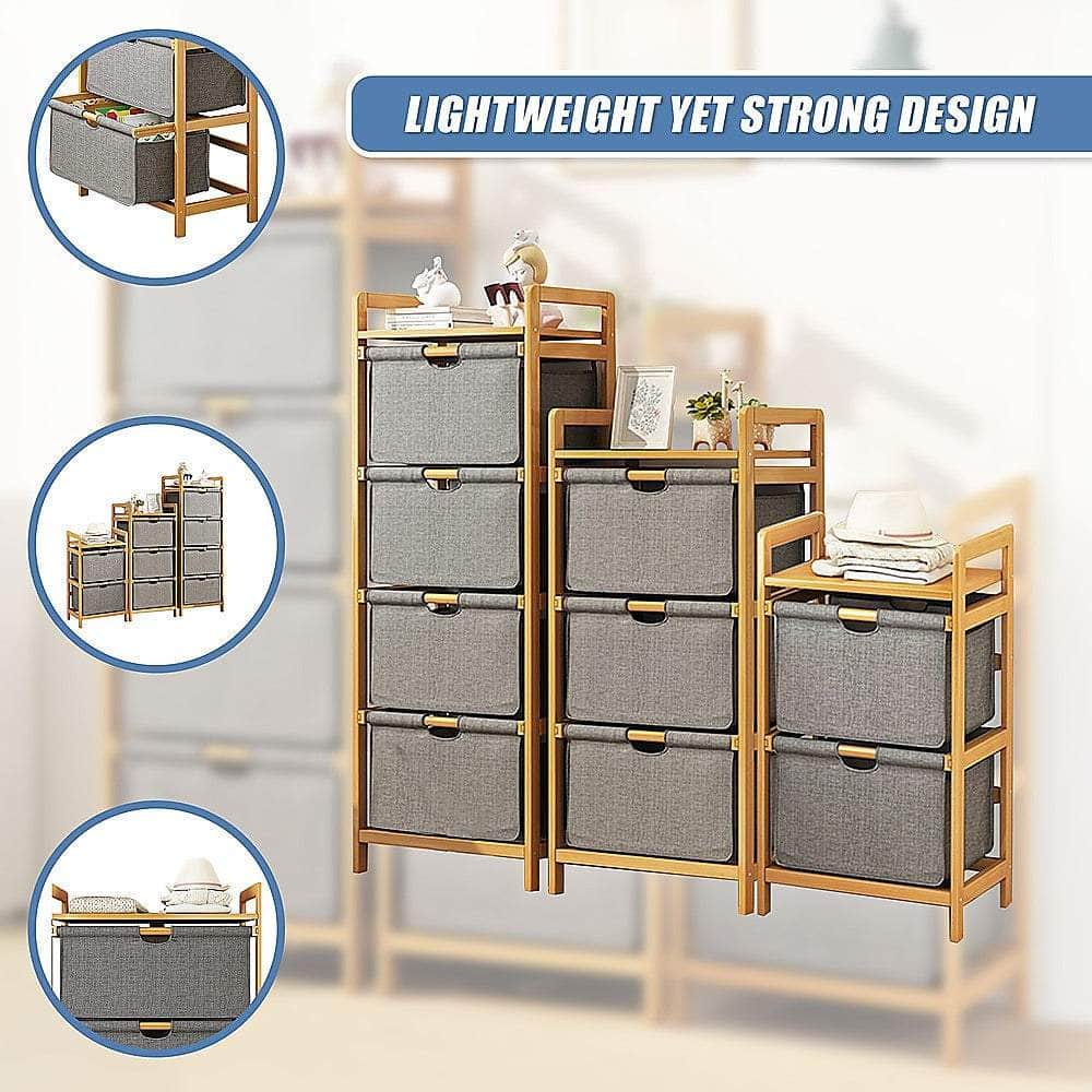 Bamboo Shelf With Storage Hamper Removable Bags
