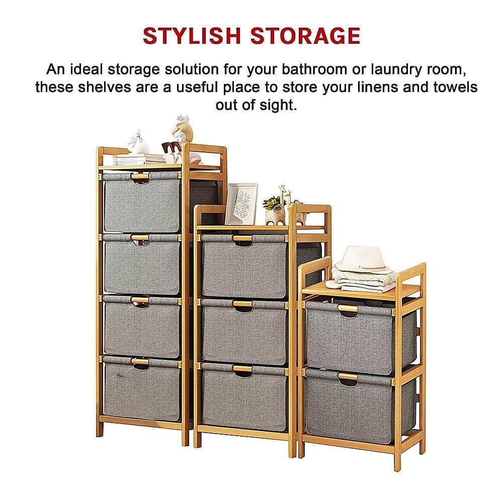 Bamboo Shelf With Storage Hamper Removable Bags