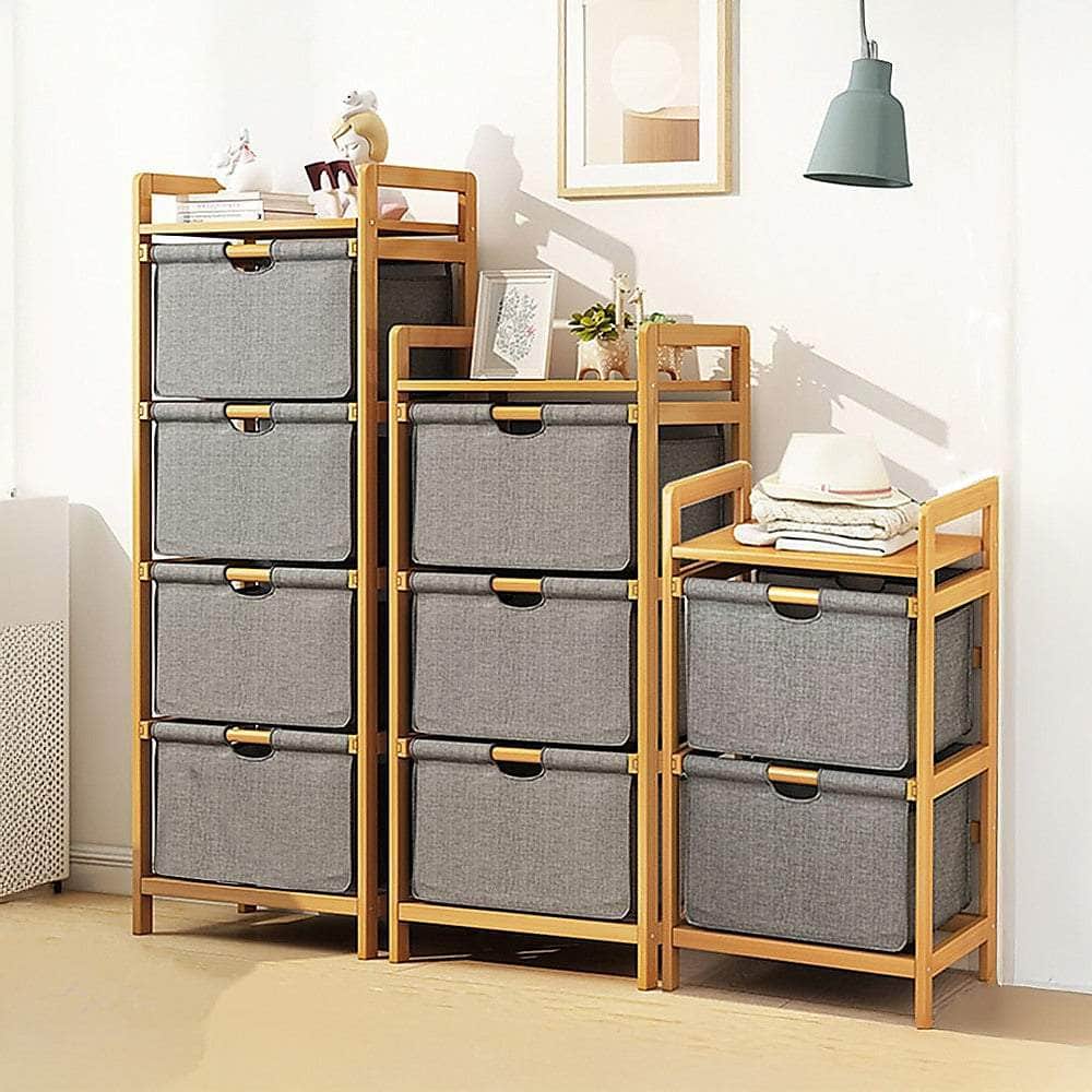 Bamboo Shelf With Storage Hamper Removable Bags