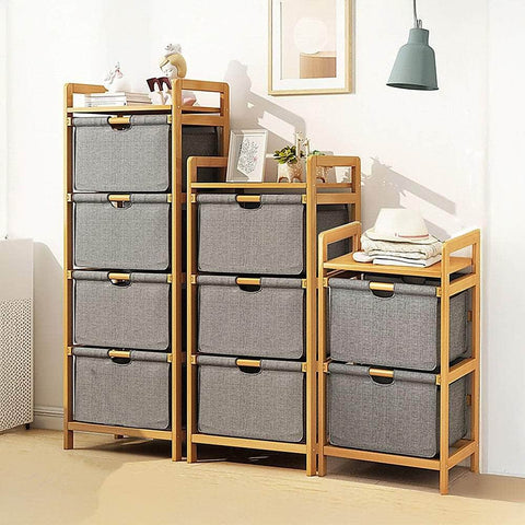 Bamboo Shelf With Storage Hamper Removable Bags
