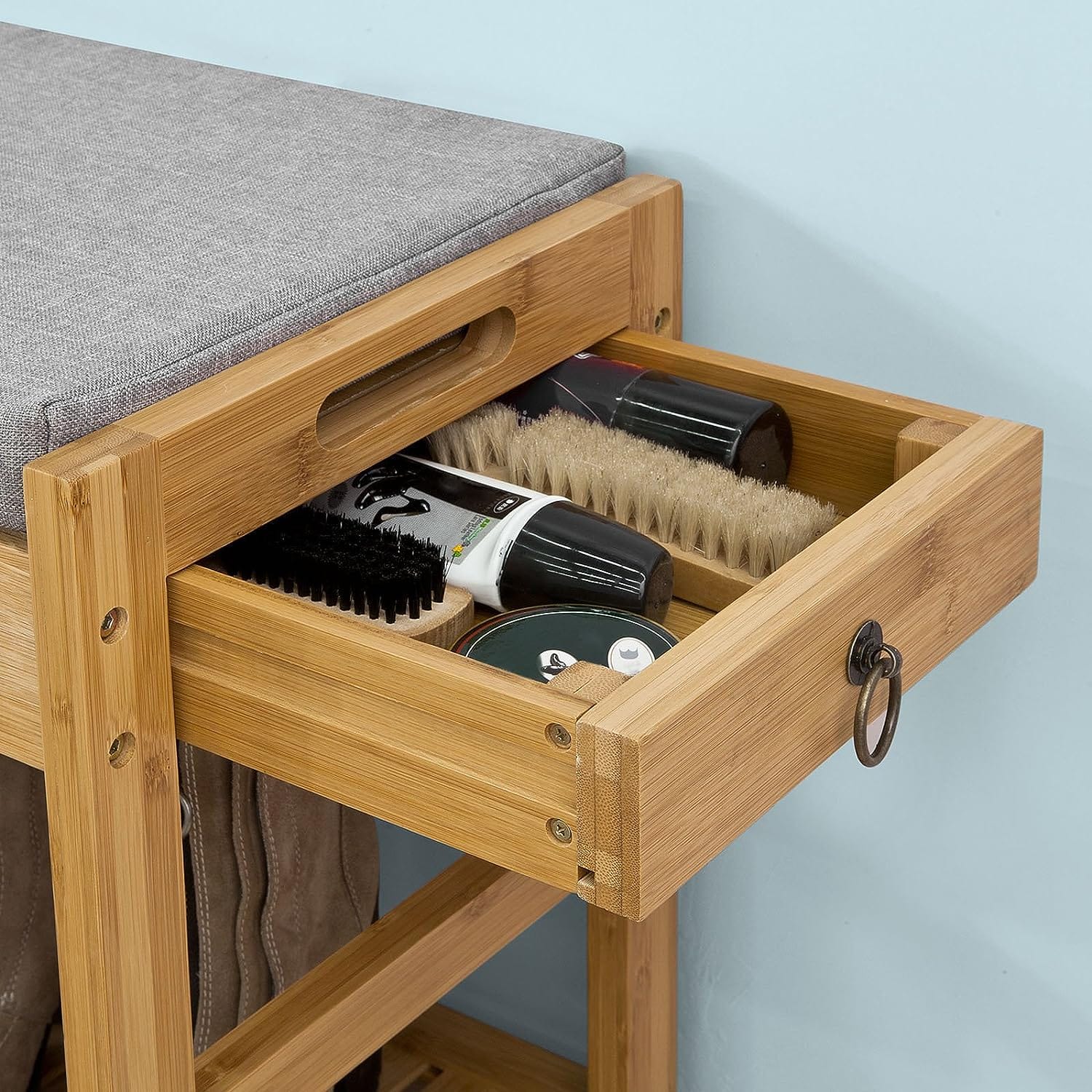 Bamboo Shoe Bench Drawers Lift Top - Bamboo finish