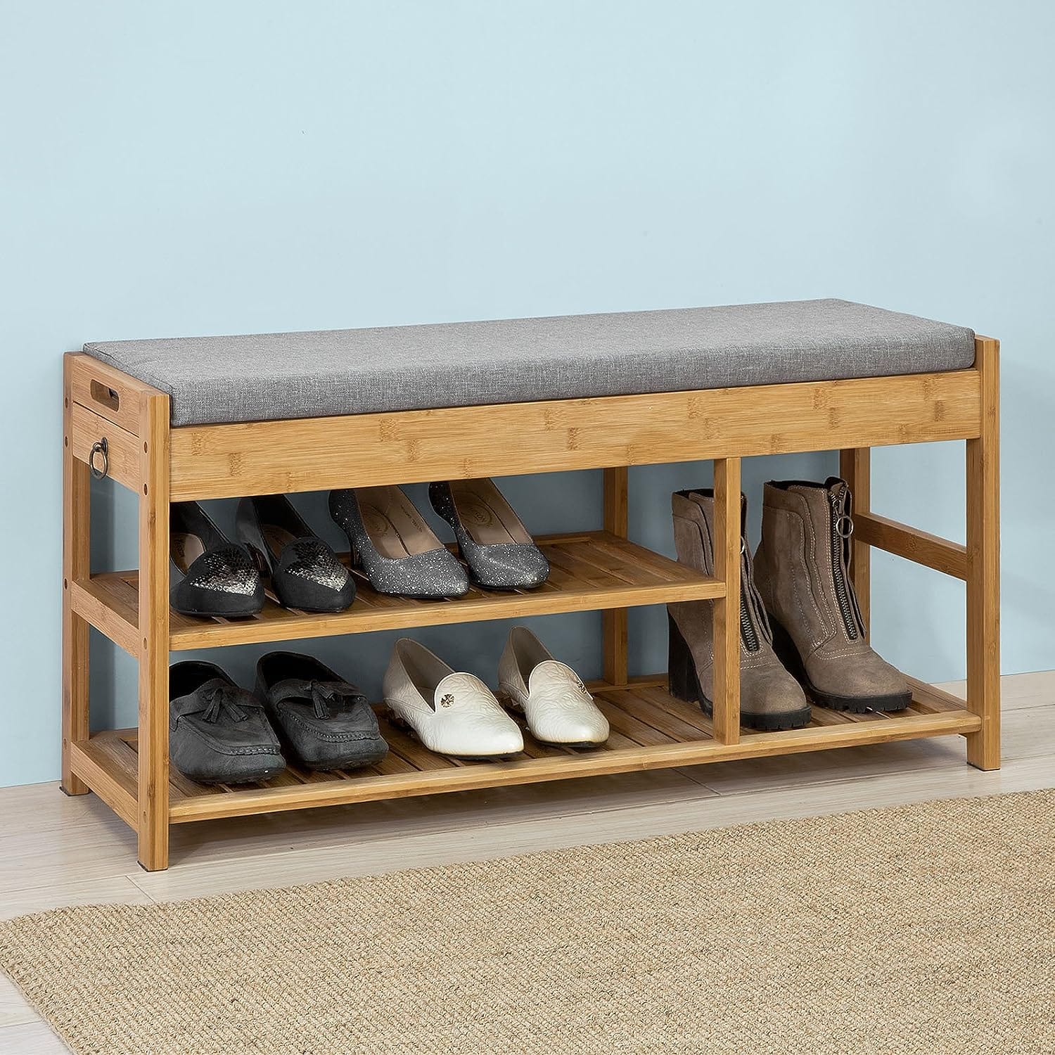 Bamboo Shoe Bench Drawers Lift Top - Shoe Storage