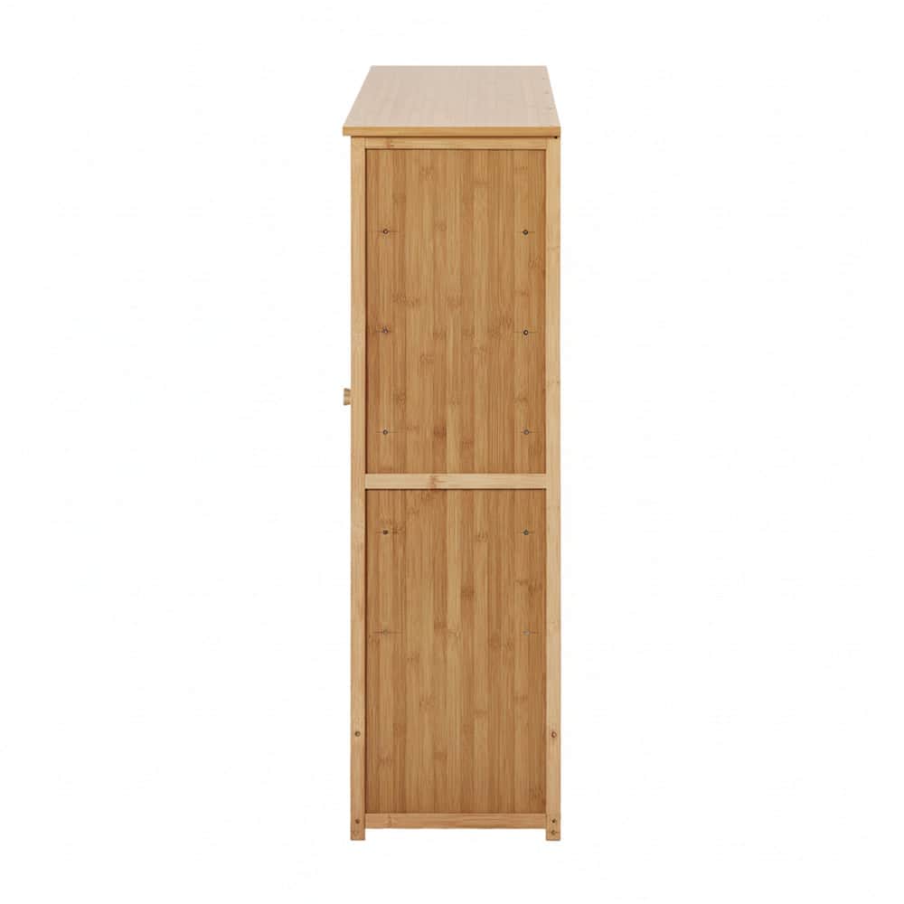 Bamboo Shoe Storage Cabinet 2 Doors Organizer Shelf Rack Beige