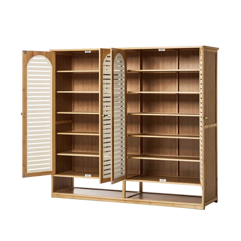 Bamboo Shoe Storage Cabinet 2 Doors Organizer Shelf Rack Beige