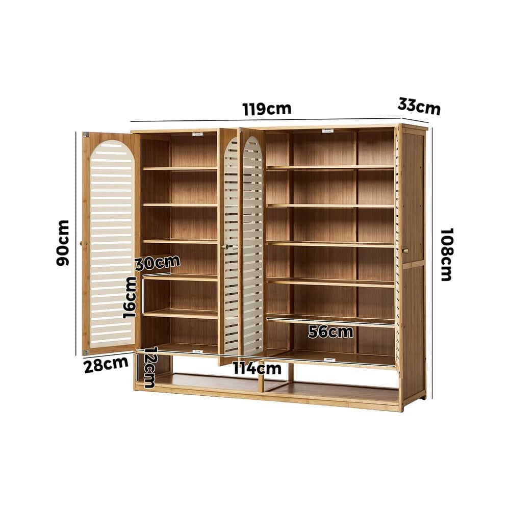 Bamboo Shoe Storage Cabinet 2 Doors Organizer Shelf Rack Beige