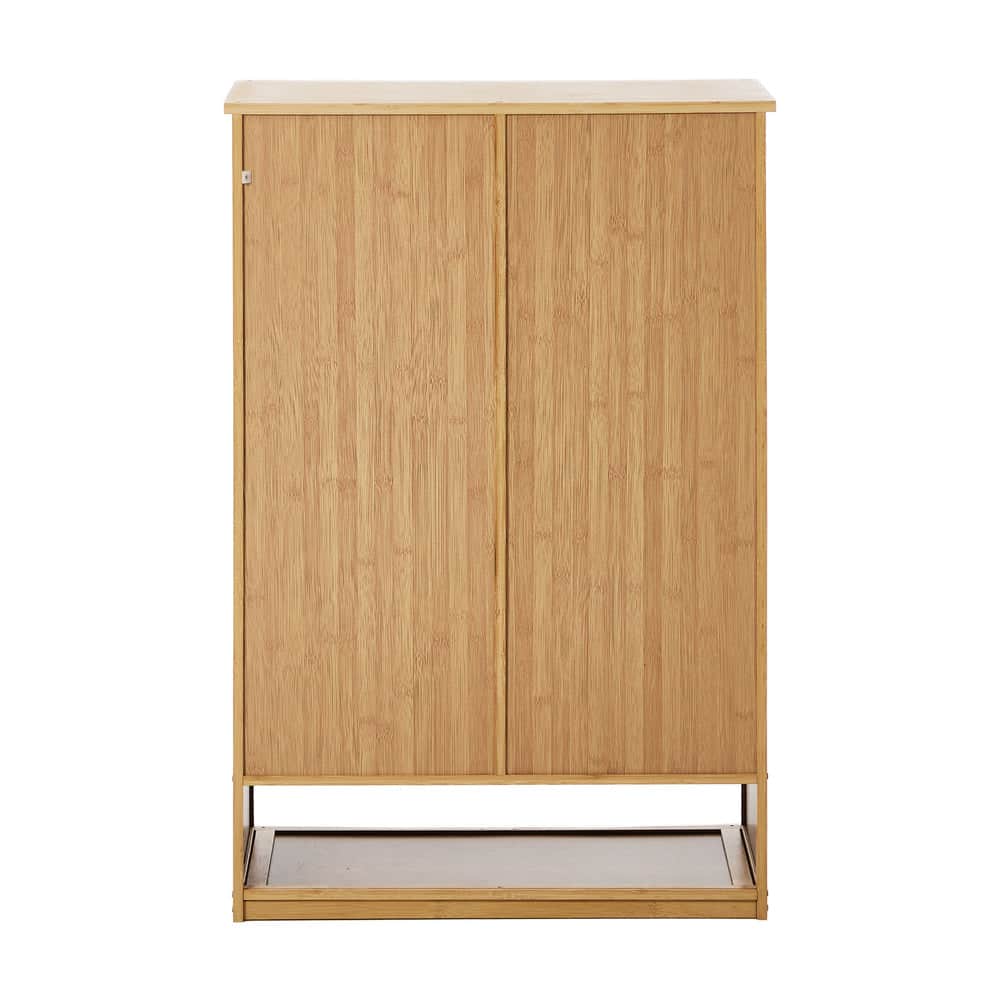 Bamboo Shoe Storage Cabinet 2 Doors Organizer Shelf Rack Beige