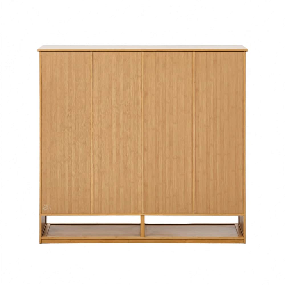 Bamboo Shoe Storage Cabinet 2 Doors Organizer Shelf Rack Beige