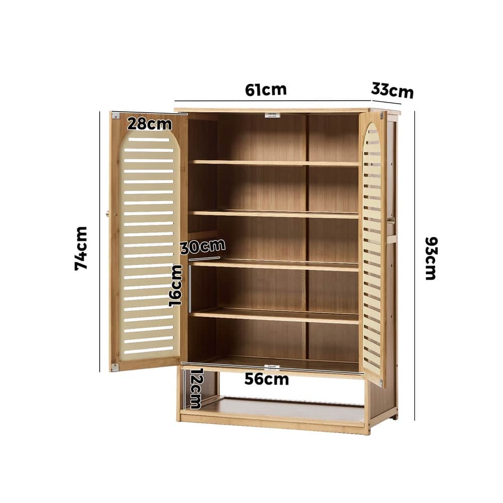 Bamboo Shoe Storage Cabinet 2 Doors Organizer Shelf Rack Beige