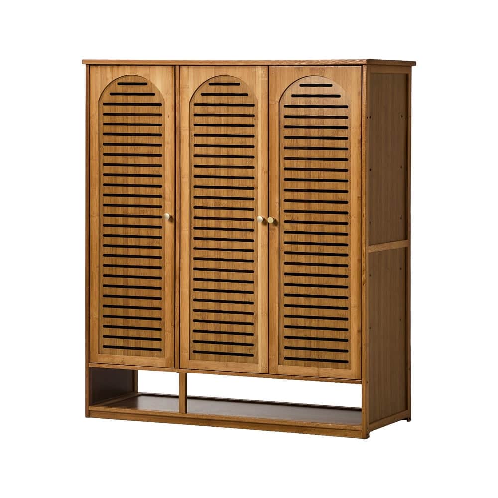 Bamboo Shoe Storage Cabinet 3 Doors Organizer Shelf Rack Beige & Brown