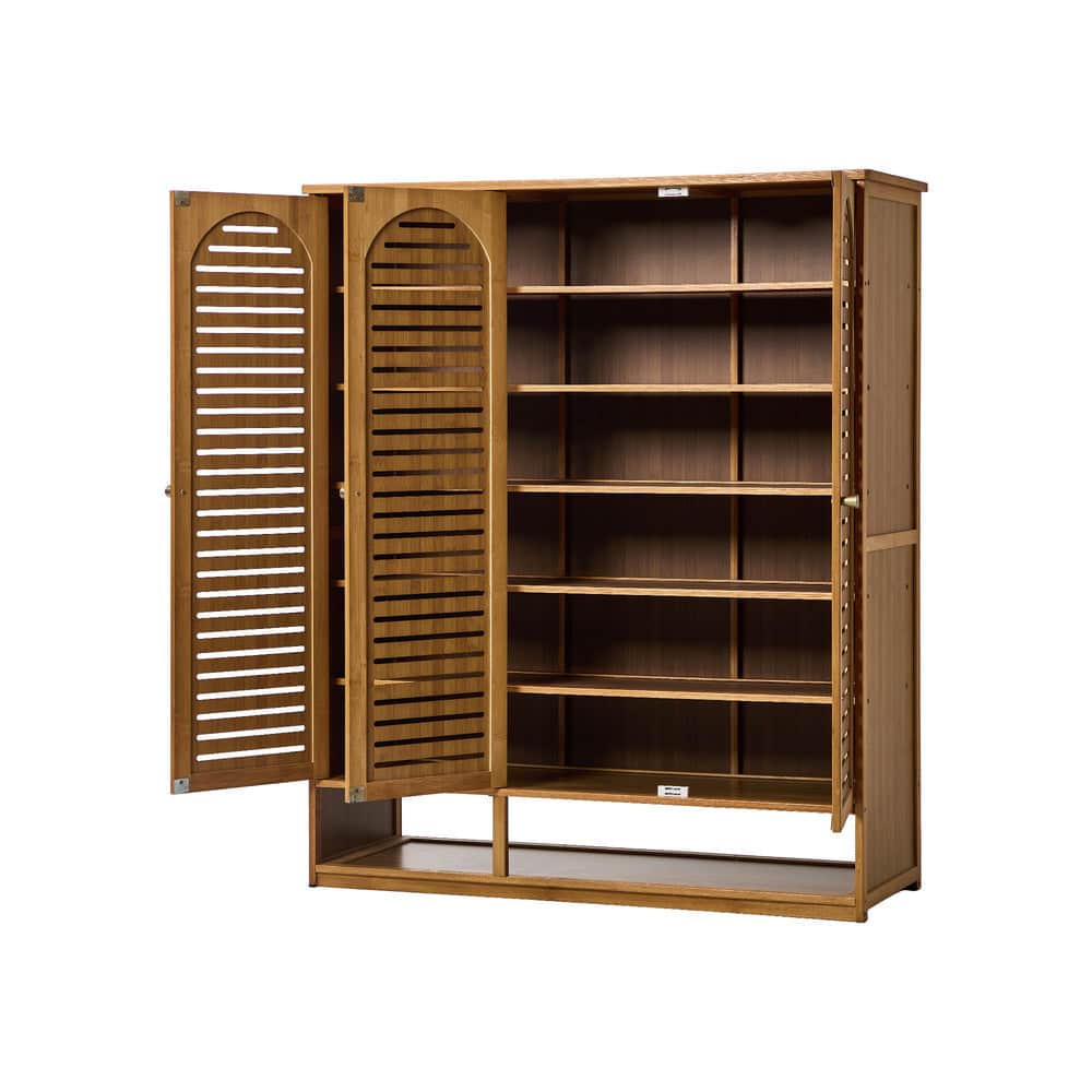 Bamboo Shoe Storage Cabinet 3 Doors Organizer Shelf Rack Beige & Brown