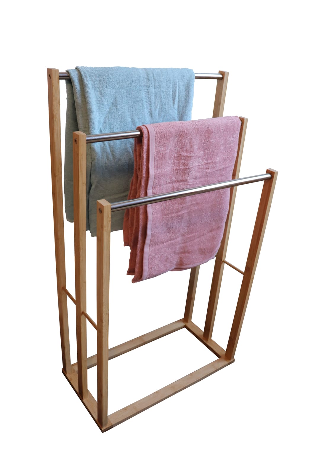 Bamboo Towel Bar Metal Holder Rack 3-Tier Freestanding | Towel Racks & Holders
