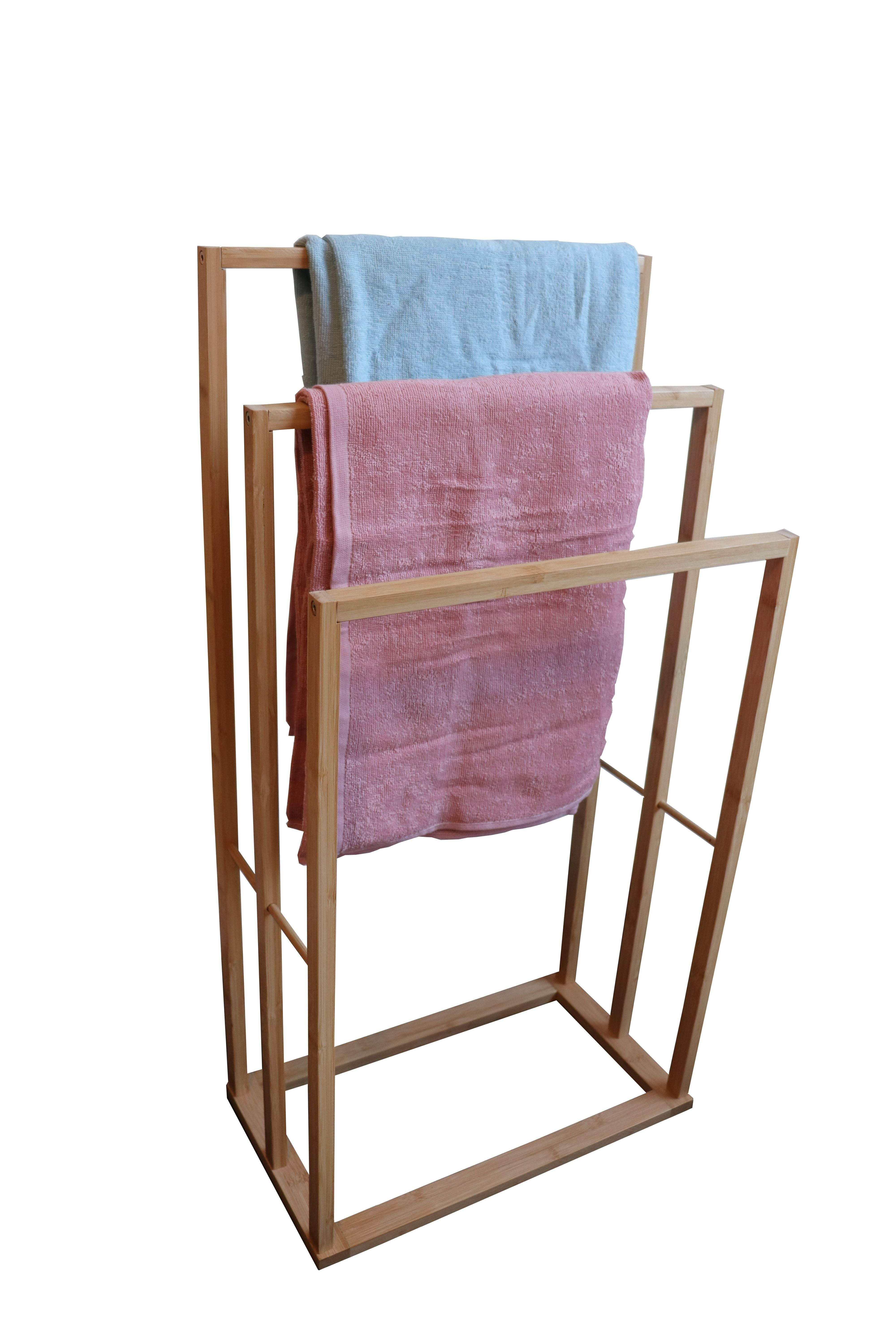 Bamboo Towel Bar Holder Rack 3 Tier Freestanding for Bathroom and Bedroom