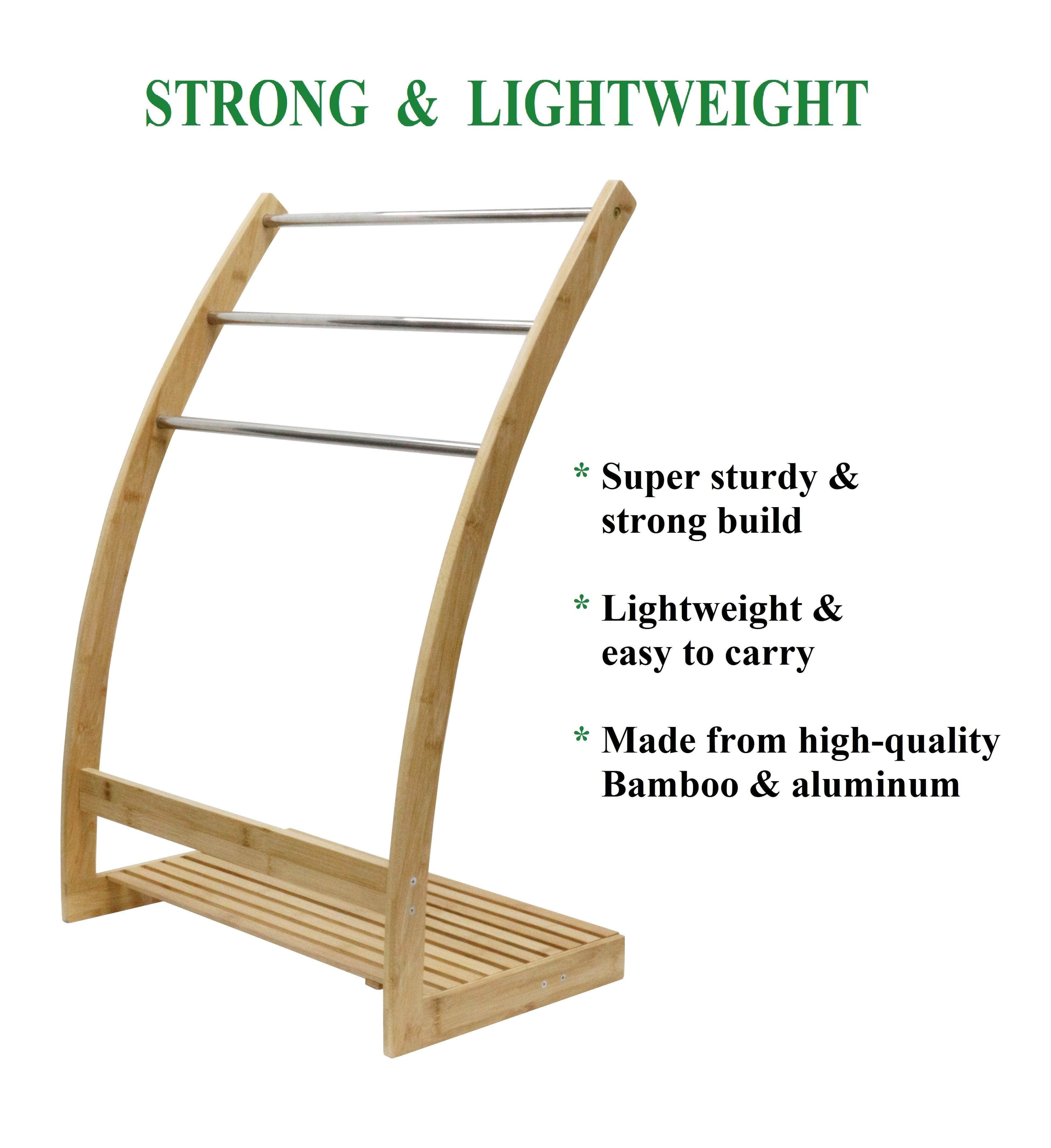 Bamboo Towel Bar Metal Holder Rack 3-Tier Freestanding And Bottom Shelf For Bathroom