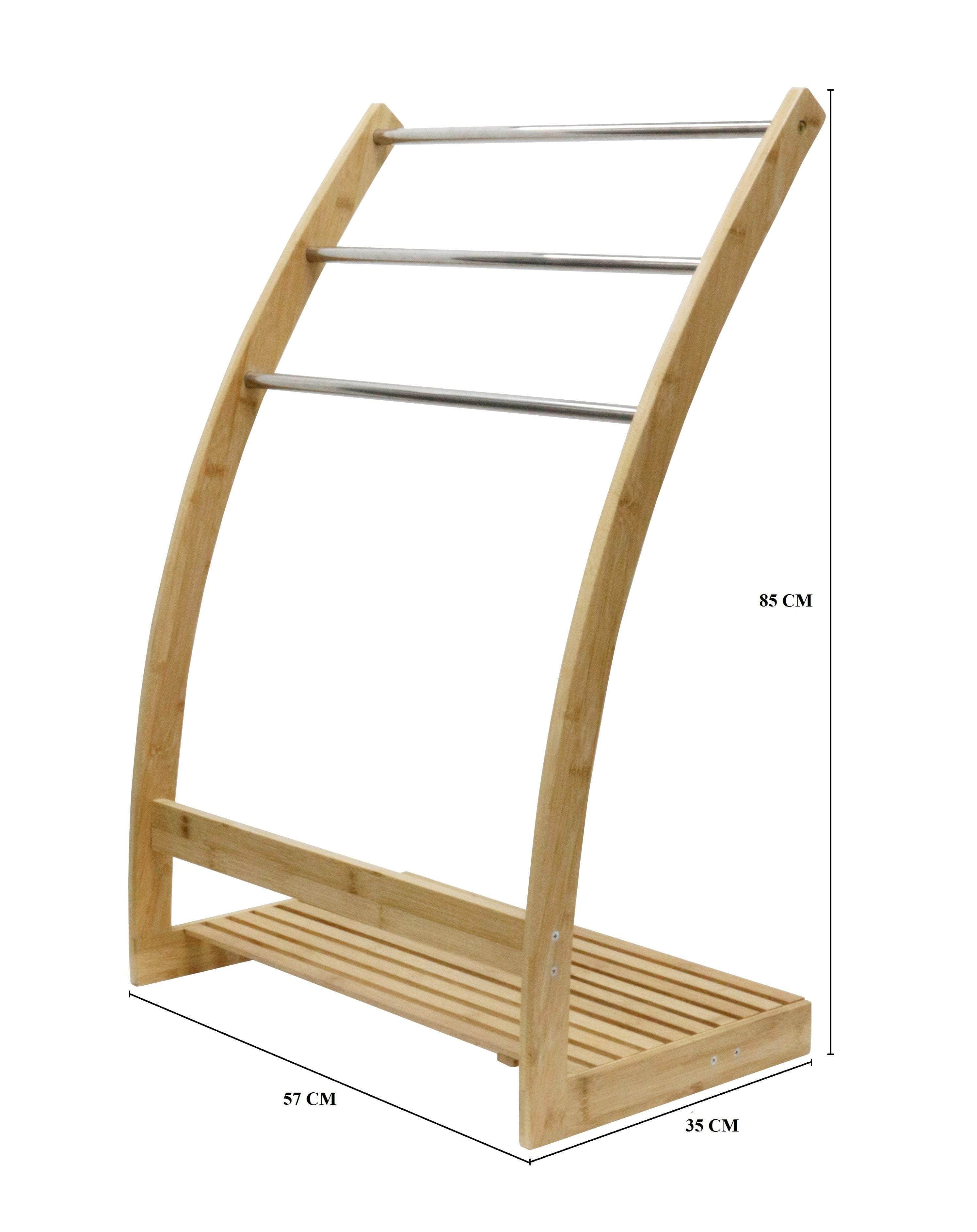 Bamboo Towel Bar Metal Holder Rack 3-Tier Freestanding And Bottom Shelf For Bathroom