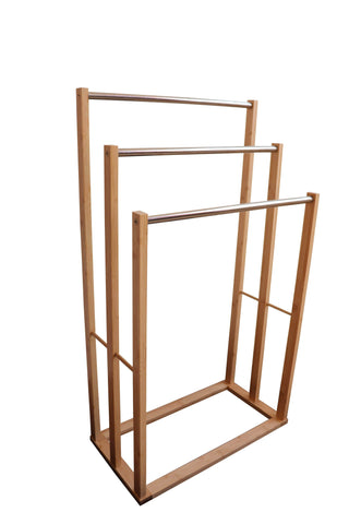 Bamboo Towel Bar Metal Holder Rack 3-Tier Freestanding For Bathroom And Bedroom