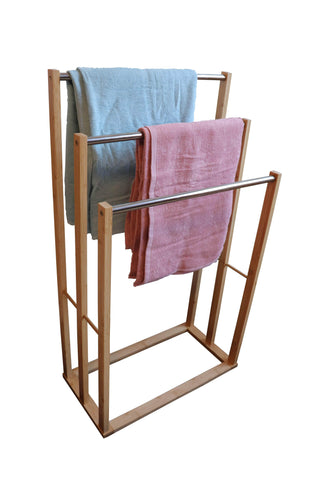 Bamboo Towel Bar Metal Holder Rack 3-Tier Freestanding