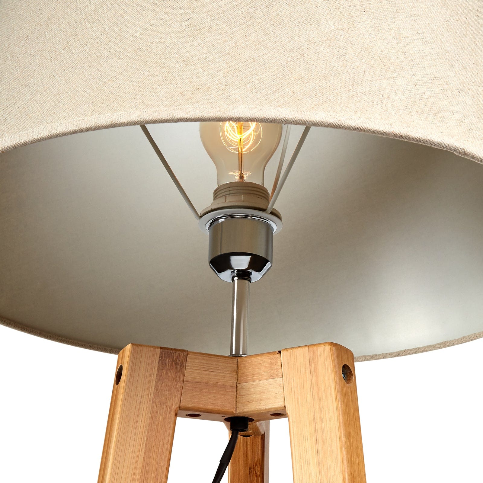 155Cm Bamboo Wooden Tripod Floor Lamp - Beige Linen