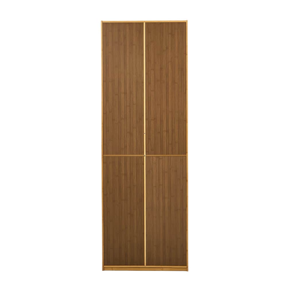 Bamboo Wardrobe 4 Door Storage Cabinet With Hanging Rod Natural Wood