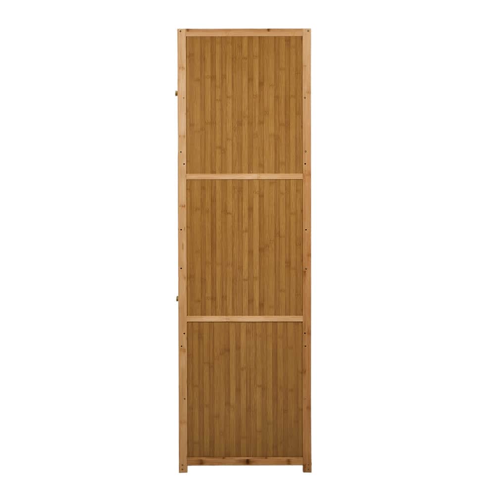 Bamboo Wardrobe 4 Door Storage Cabinet With Hanging Rod Natural Wood
