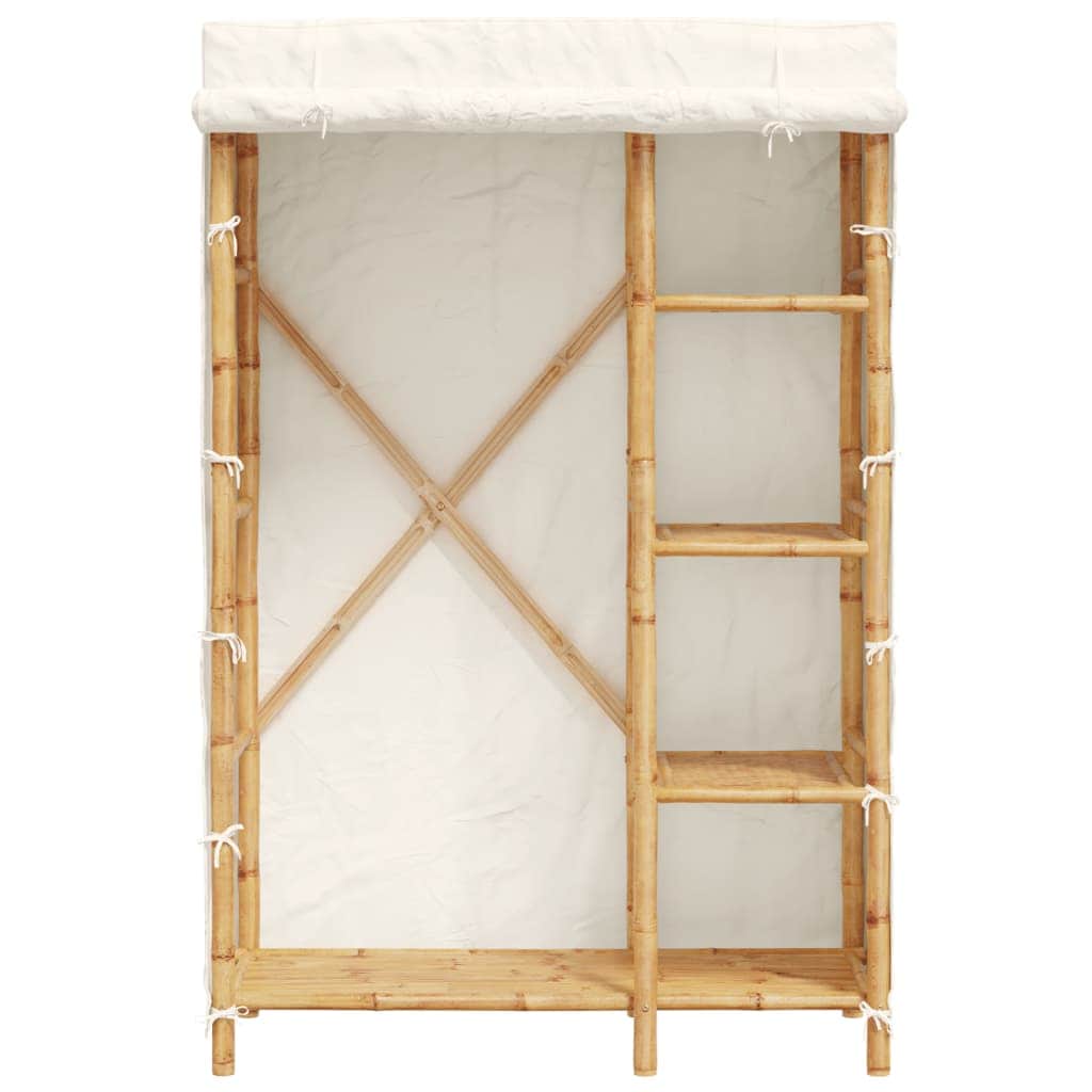Bamboo Wardrobe Cabinet with Hanging Rail Shelf Freestanding Clothes Storage