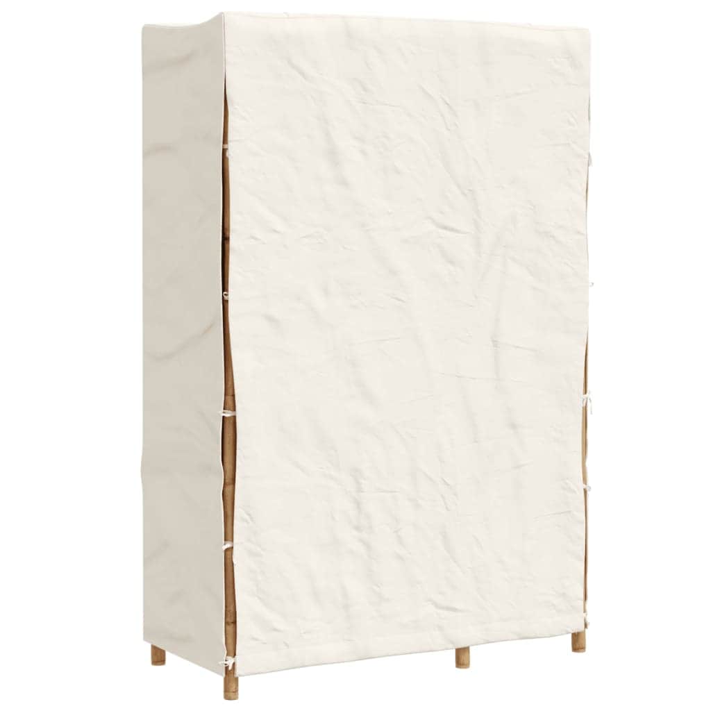 Bamboo Wardrobe Cabinet with Hanging Rail Shelf Freestanding Clothes Storage