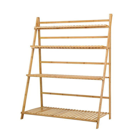 Plant Stand 4 Tier Bamboo Slat Flower Pot Shelf Pine