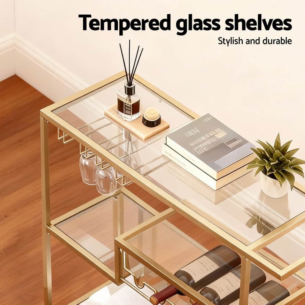 Bar Cart Drink Trolley Serving Cocktail Wine Rack Glass Holder 102Cm