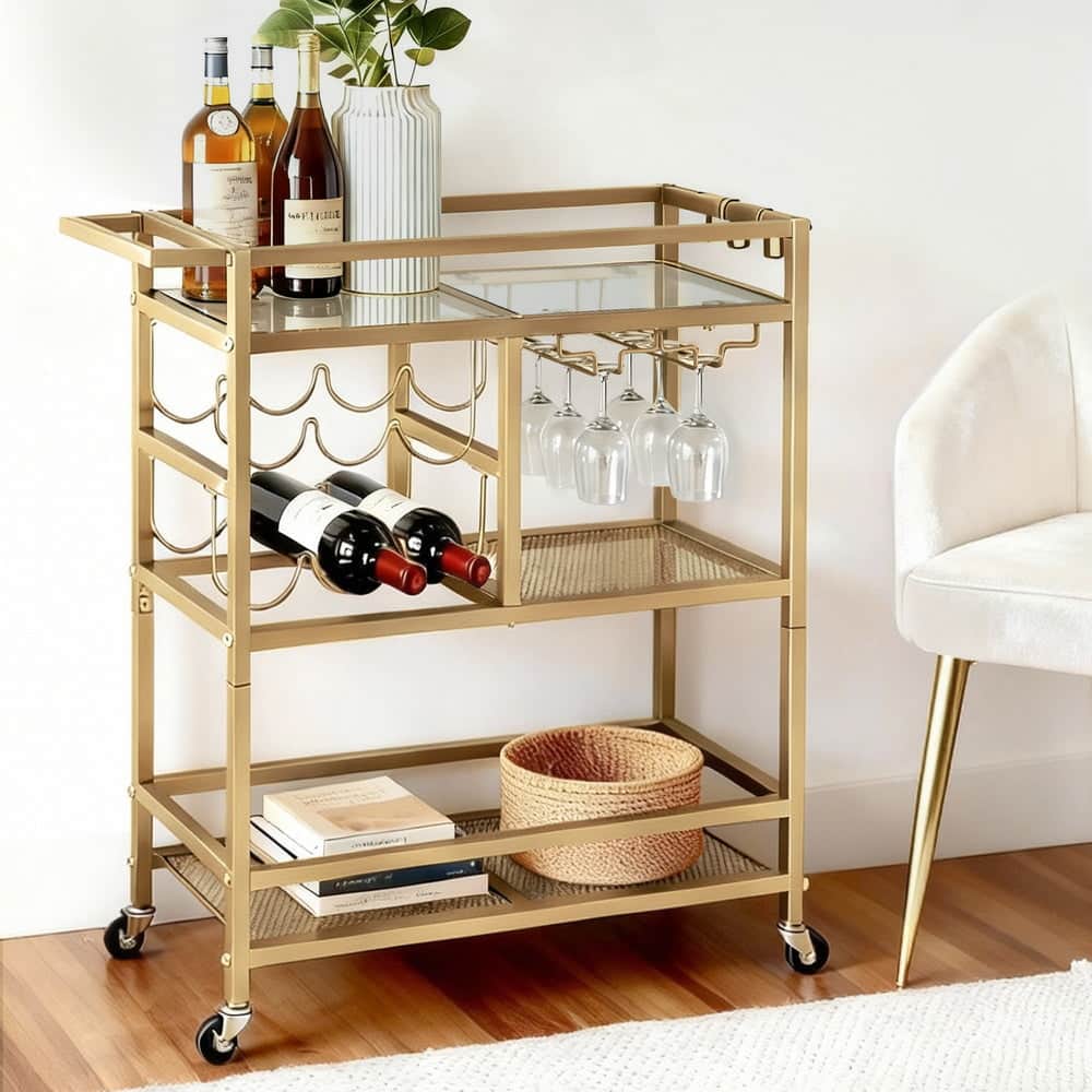 Bar Cart Drinks Trolley Serving Wine Rack Glass Holder 3 Hooks 72Cm